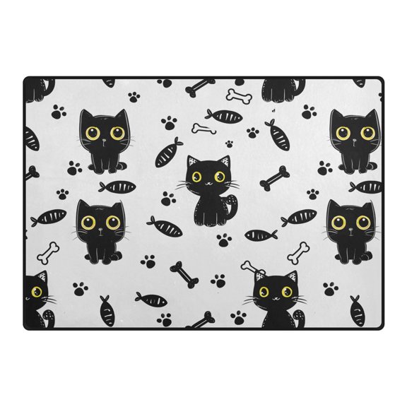 Black Cat Footprint Pattern Area Rug 80x58 Inch Non Slip Absorbent Soft for Living Room Dining