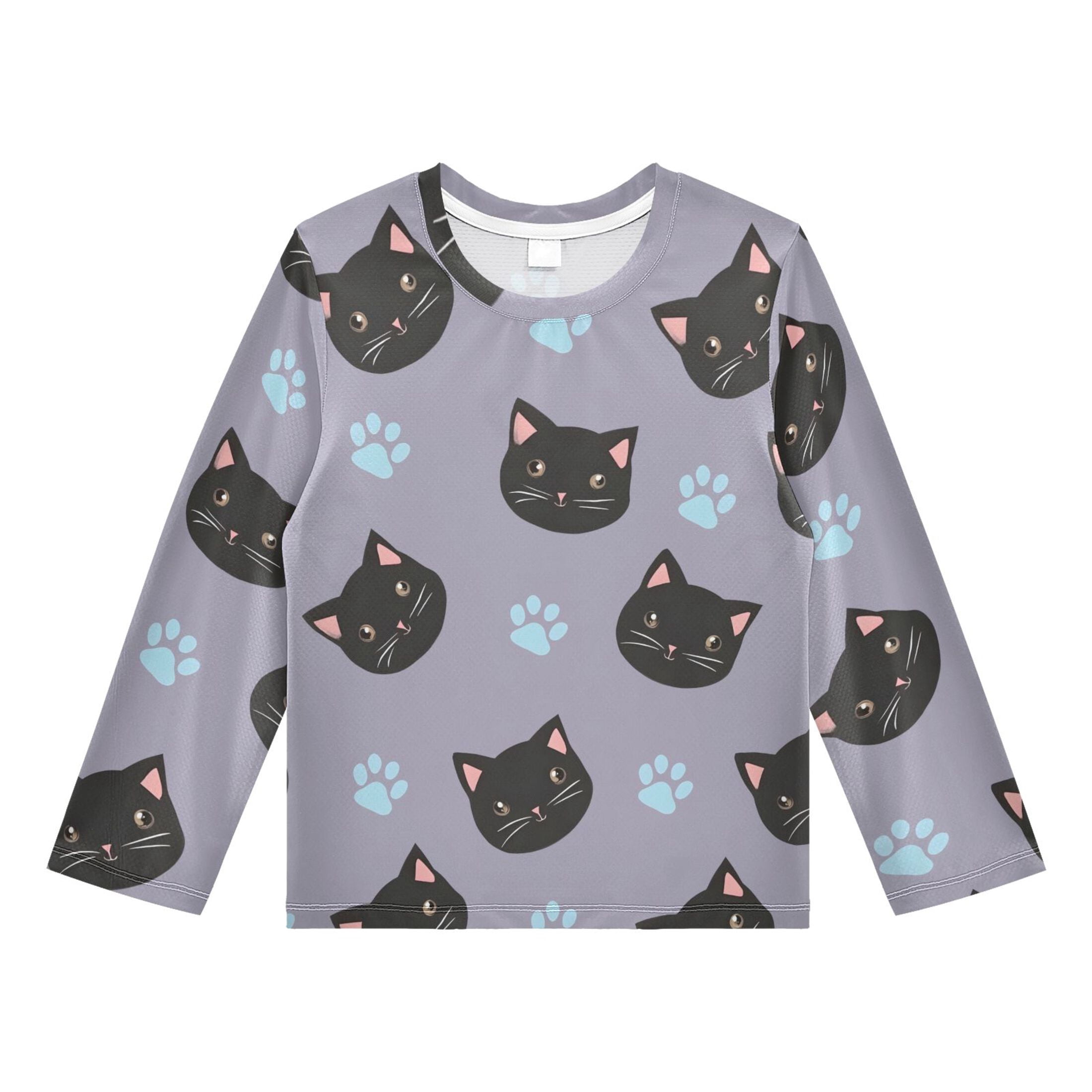 Black Cat Footprint Pattern Boys' Rash Guard Shirts UPF 50 Plus Sun ...