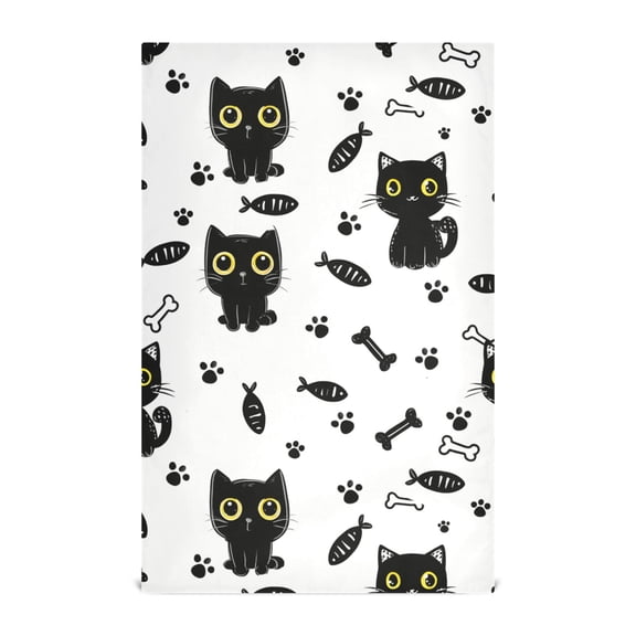 Black Cat Footprint Pattern Kitchen Towels Waffle Weave Decorative Tea Towels Multi Use Dishcloths 28x18in