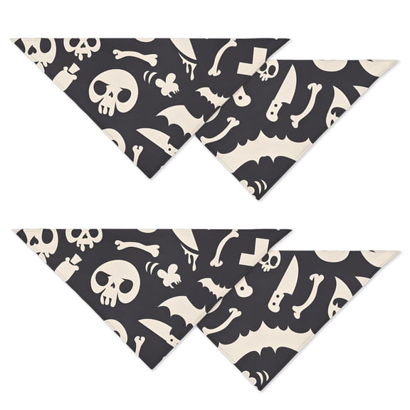 Black Cat Full Moon Dog Bandana Set of 2, Halloween Artwork Adjustable Pet Scarf with Spooky Gothic Design