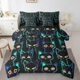 thumbnail image 1 of Black Cat Full Size Bedding Sets, Gradient Line Cute Cat Bed in a Bag 7 Piece for Teens Cartoon Cat Comforter Set with Sheets, Lovely Black Cats Print Bed Set All Season Sheets, 1 of 5