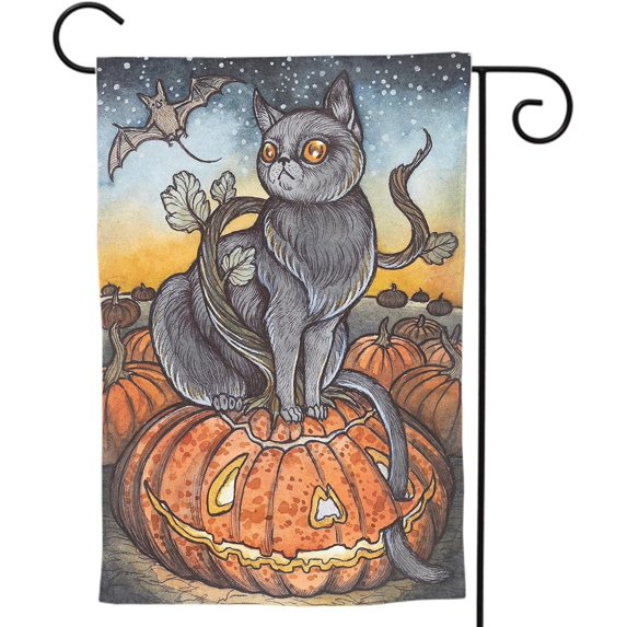 Black Cat Garden Flag Double Sided, Scary Bat Yard Small Flags for Farmhouse Outdoor Porch Lawn Home Decor 12 x 18 Inch