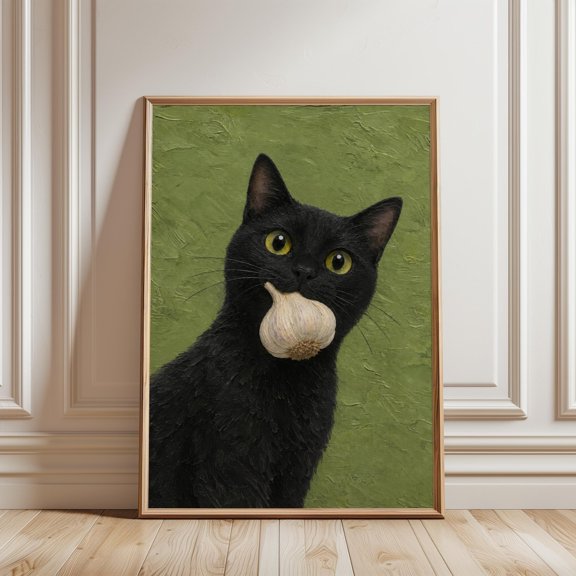 Black Cat Garlic Kitchen Chef Wall Decor Unframed Paper Print