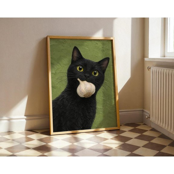 Black Cat Garlic Moody Kitchen Wall Decor Unframed Paper Print