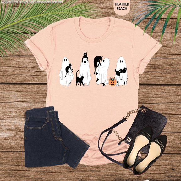 Black Cat & Ghost Shirt, Cat Shirt, Cat Lover Shirt, Spooky Season Cat Tee, Spooky Season Shirt, Cat Mom Shirt All Size S-5Xl