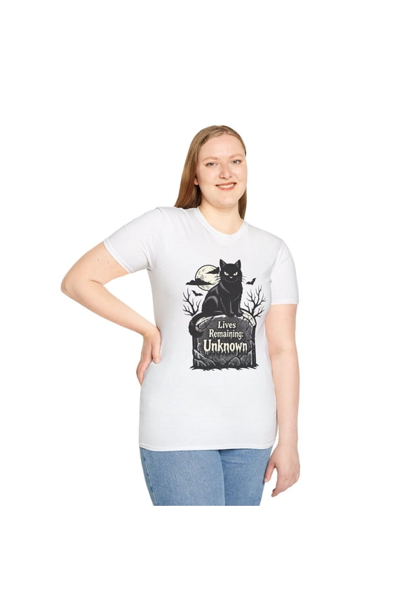 Black Cat Gothic Gravestone Creepy Horror Unisex Softstyle T-Shirt