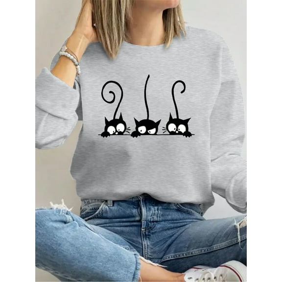 "Black Cat Graphic Pattern Sweatshirt Long Sleeve Shirts For Women "
