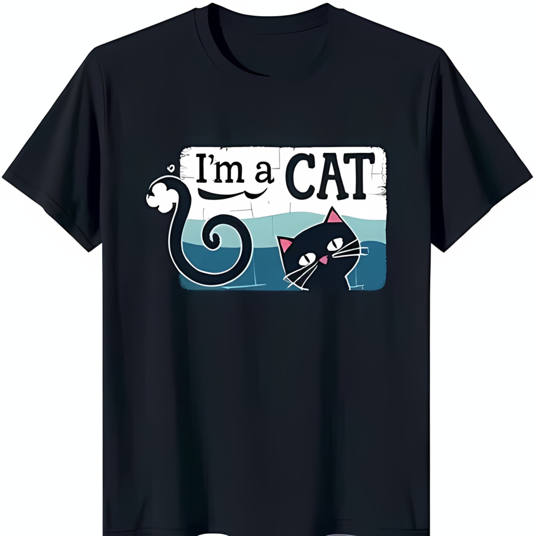Black Cat Graphic TShirt Cute Cat with Pink Nose & Blue Circle 'I'm a