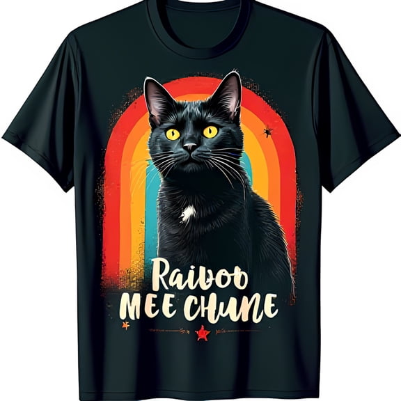Black Cat Graphic T-Shirt with Vintage & Fun Text