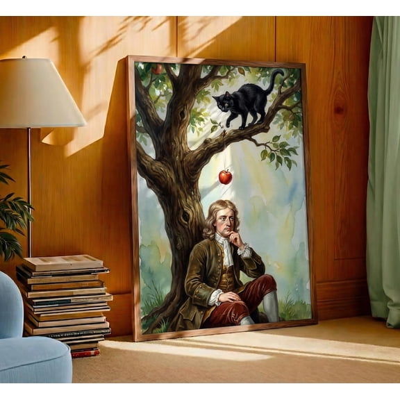 Black Cat Gravity Science Physics Teacher Surreal Apple Tree Dark Academia Poster Unframed Paper Print