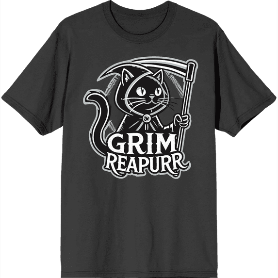 Black Cat Grim Reapurr Adult Charcoal Crew Neck Short Sleeve Tee-Medium