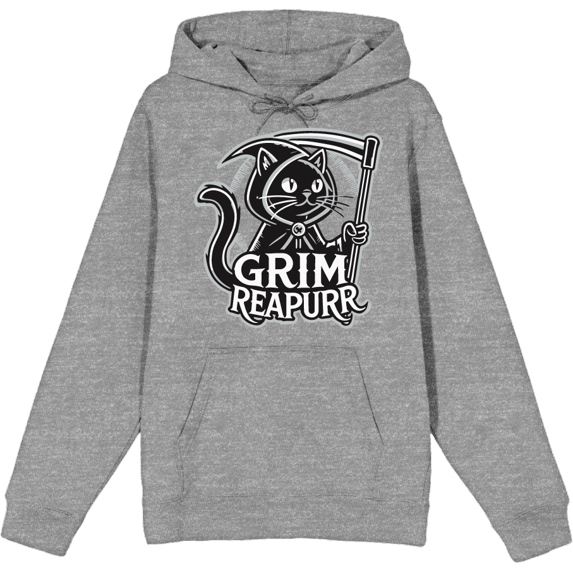 Black Cat Grim Reapurr Adult Heather Gray Long Sleeve Hoodie-Medium