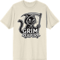thumbnail image 1 of Black Cat Grim Reapurr Adult Natural Crew Neck Short Sleeve Tee-Medium, 1 of 2