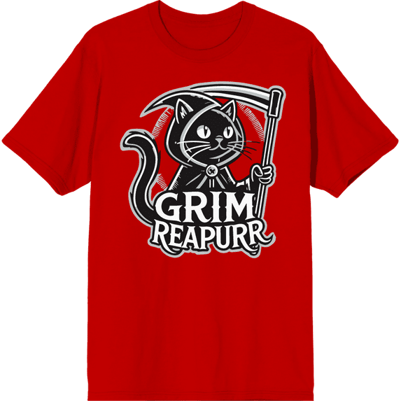 Black Cat Grim Reapurr Adult Red Crew Neck Short Sleeve Tee-XXL