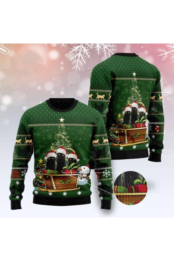 Black Cat Group Xmas Ugly Christmas Sweater, Christmas Cat Ugly Sweater, Ugly Cat Xmas Sweater