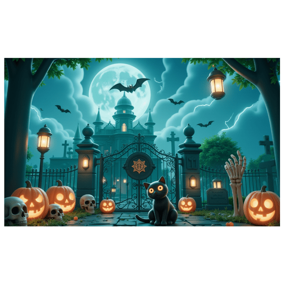 Black Cat Halloween Banner Spooky Graveyard Gothic Gate Decor for Outdoor Events Holiday Parties Night Celebrations