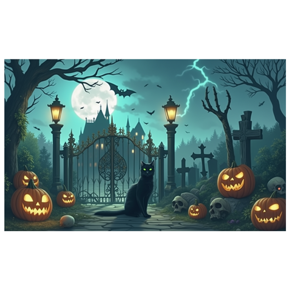 Black Cat Halloween Banner Spooky Graveyard Gothic Gate Decor for Outdoor Events Holiday Parties Night Celebrations