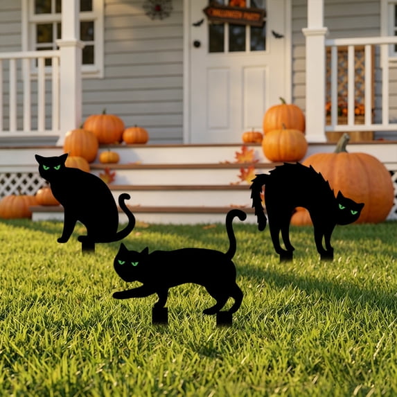 Black Cat Halloween Decor 8 X 7 Inch Acrylic Silhouette Yard Stake Glow in The Dark Eyeball Spooky Halloween Decoration for Outdoor Lawn Garden 1 Pack