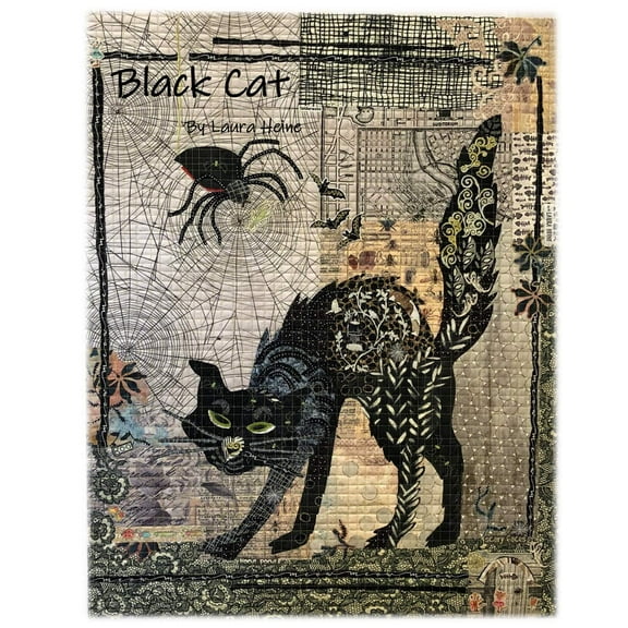Black Cat Fused Fabric Fused Fabric Collage Quilt Pattern by Laura Heine of Fiberworks
