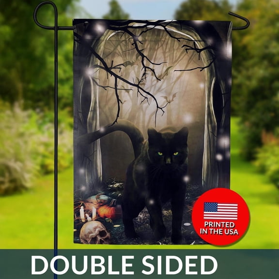 Black Cat Halloween Flag Gothic Skull Double Sided 1