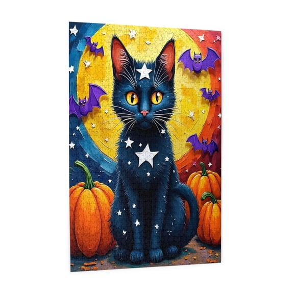 Black Cat Halloween Jigsaw Puzzles 1000 Pieces for Adults Magic Cat Pumpkin Puzzle for Adults with Letters on Back Hard Impossible Difficult Challenging Family Puzzle