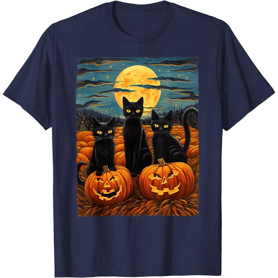 Black Cat Halloween Night Unisex T-Shirt for Men Women Kids Toddler