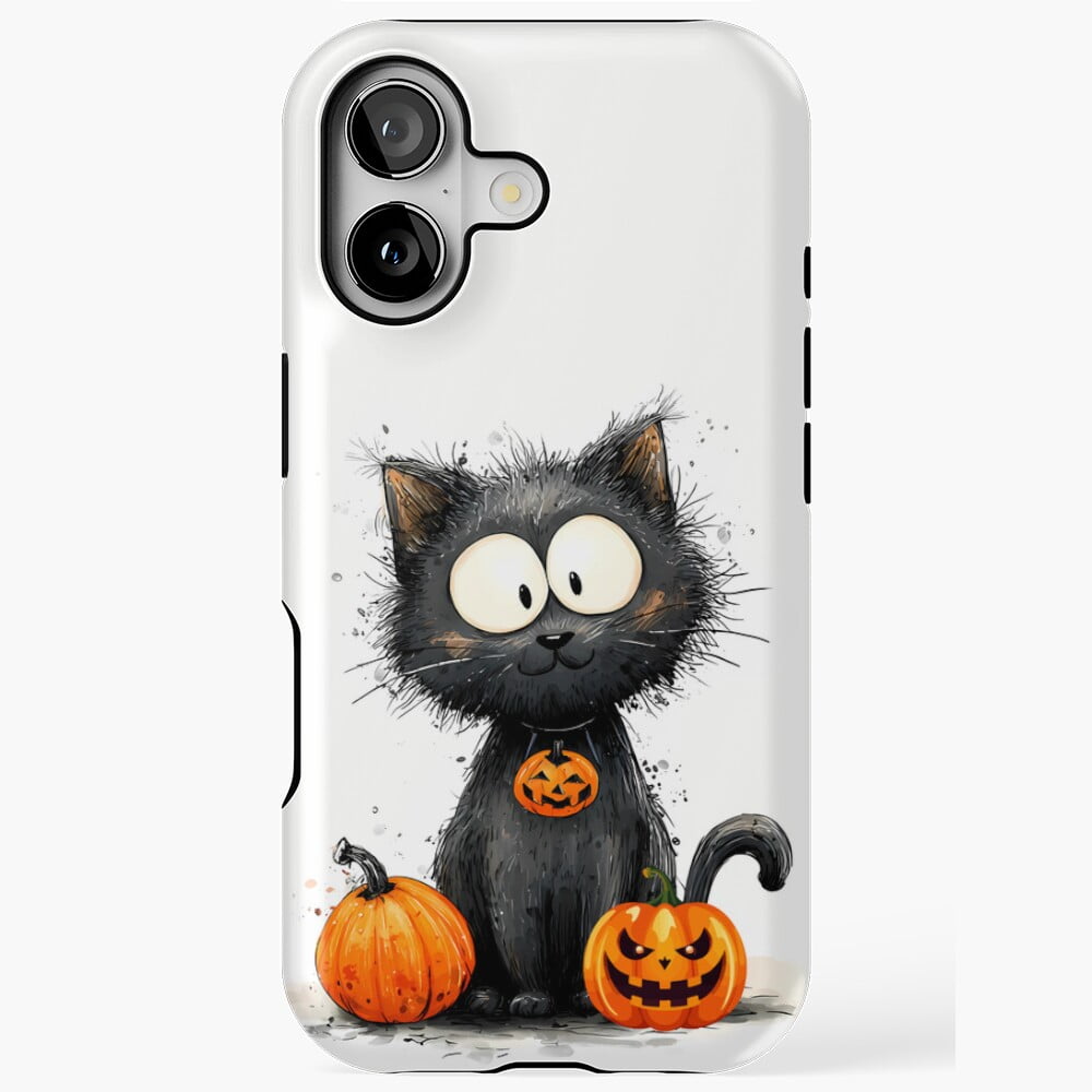 Black Cat Halloween Pumpkin Art Compatible Phone Case for iPhone 1117 — free download