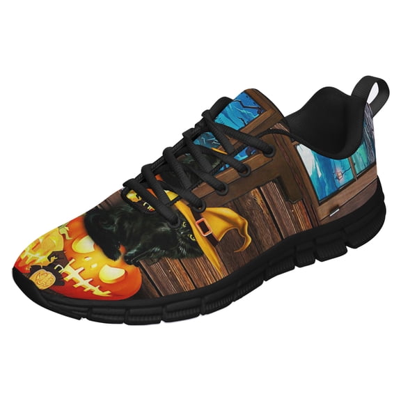Black Cat Halloween Running Shoes Sneakers Mesh Black Size 9