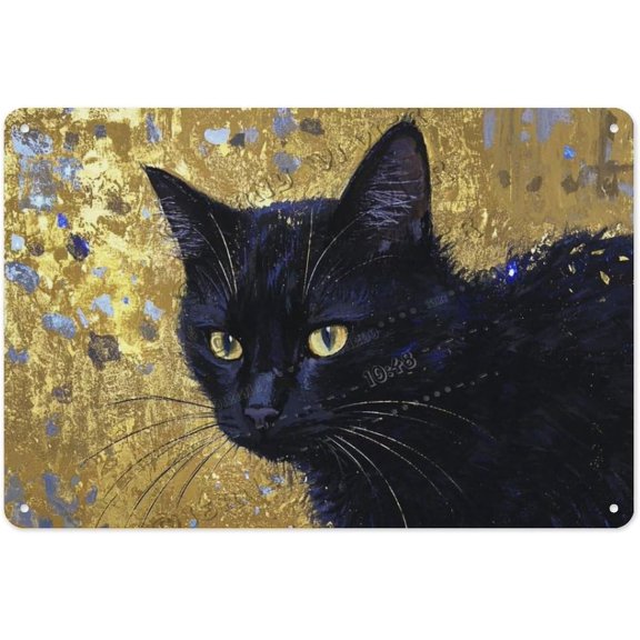 Black Cat Halloween Sign 12x16 Inch Retro Metal Wall Dcor for Housewarming, Living Room, and Party