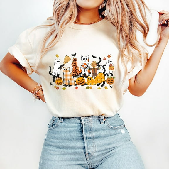 Black Cat Halloween T-shirt, Ghost Cat Shirt, Halloween Shirt, Halloween Cat Shirt, Fall Shirt, Retro Halloween Shirt,Spooky Season Shirt,Funny Halloween 160629