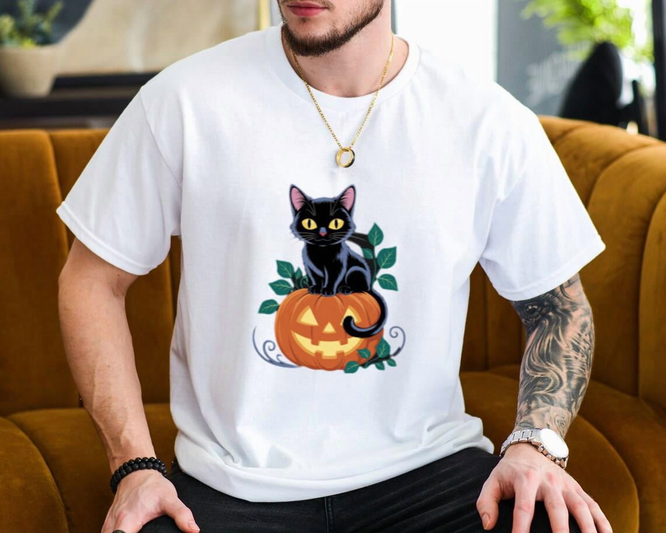 Black Cat Halloween T-shirt Jack O Lantern Pumpkin Costume Retro Gift ...