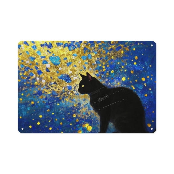 Black Cat Halloween Tin Sign 12x16 Inch Metal Wall Art for Party Dcor, Living Room, and Pet Lovers