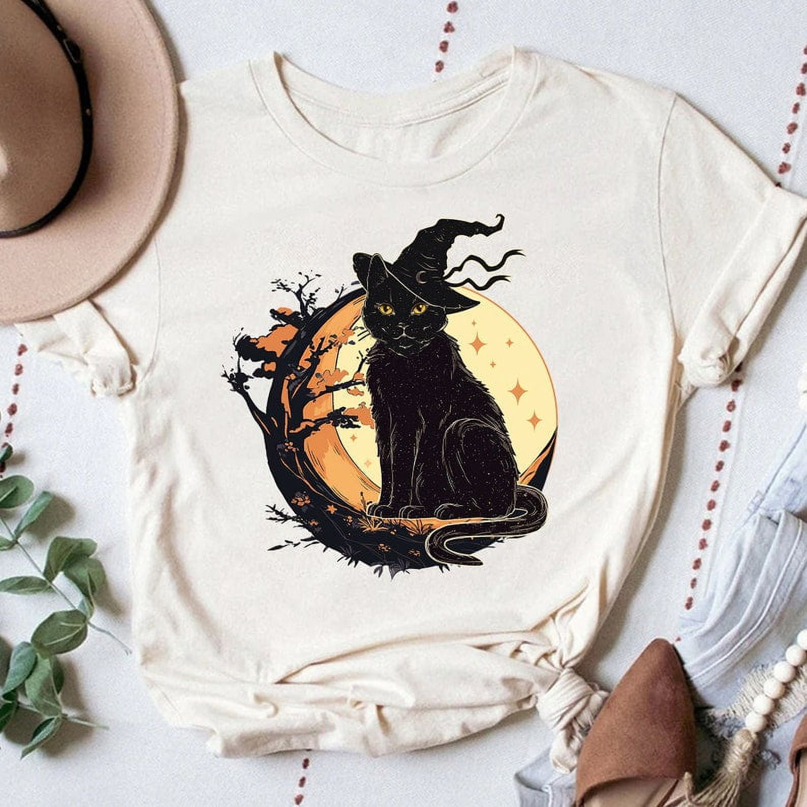 Black Cat Halloween Witch Shirt, Vintage Black Cat Shirt, Witch Retro