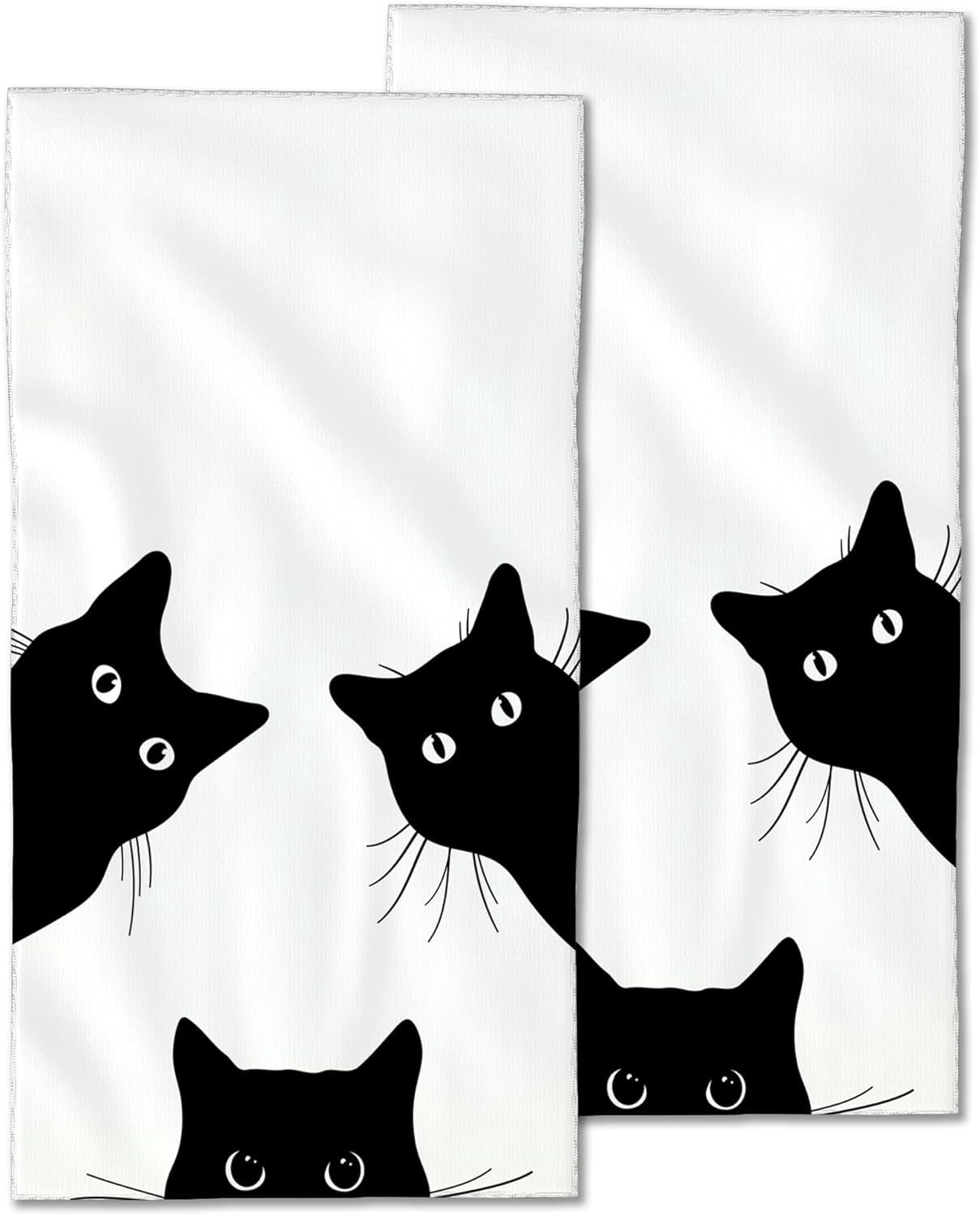 Black Cat Hand Towels Set of 2,Cats Fingertip Towel Polyester Cotton Soft Bath Hand Towels for Bathroom Kitchen Hotel Spa Hand Towels 14"X28"