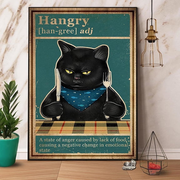 Black Cat Hangry Paper Poster No Frame Matte Wall Art Decor 11 x 17 Inch Poster