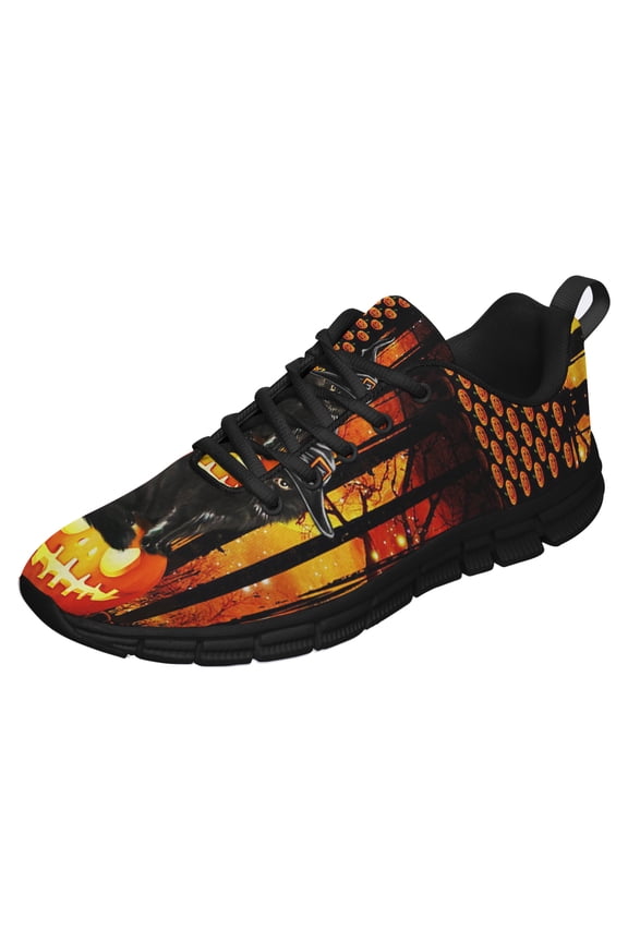 Black Cat Happy Halloween Pumpkin America Running Shoes Sneakers Mesh Black Size 3.5
