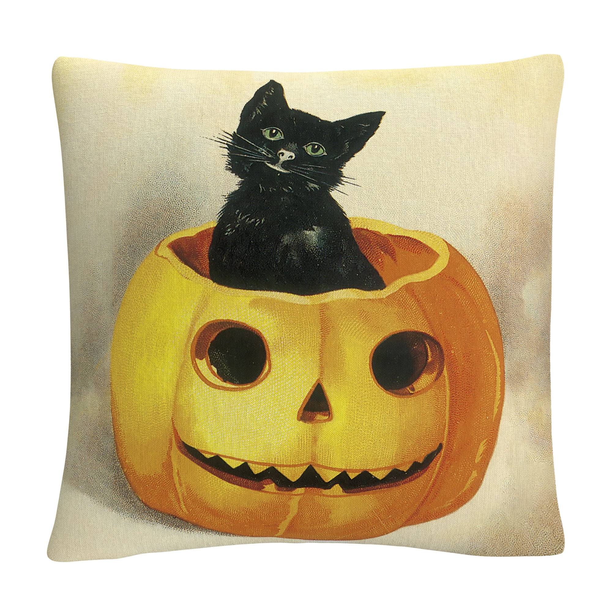 Black Cat Happy Jack O Lantern Halloween By Abc 16 X 16 Decorative Throw Pillow