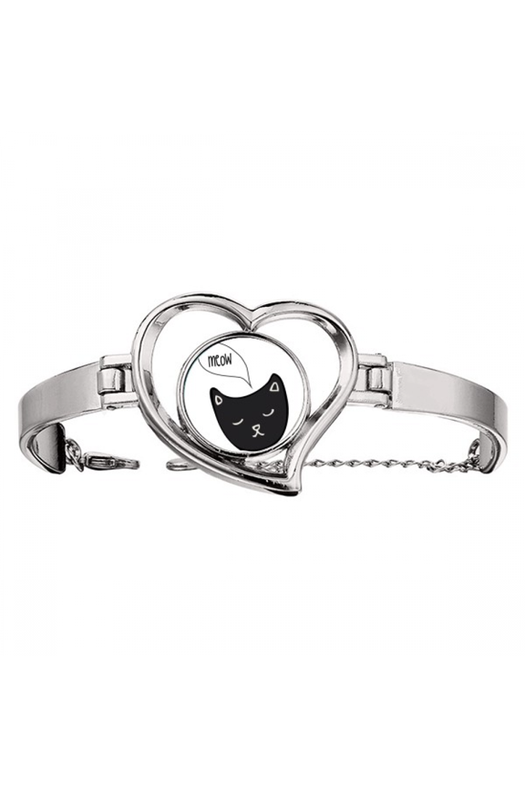Black Cat Head Mewing Animal Bracelet Heart Jewelry Wire Bangle