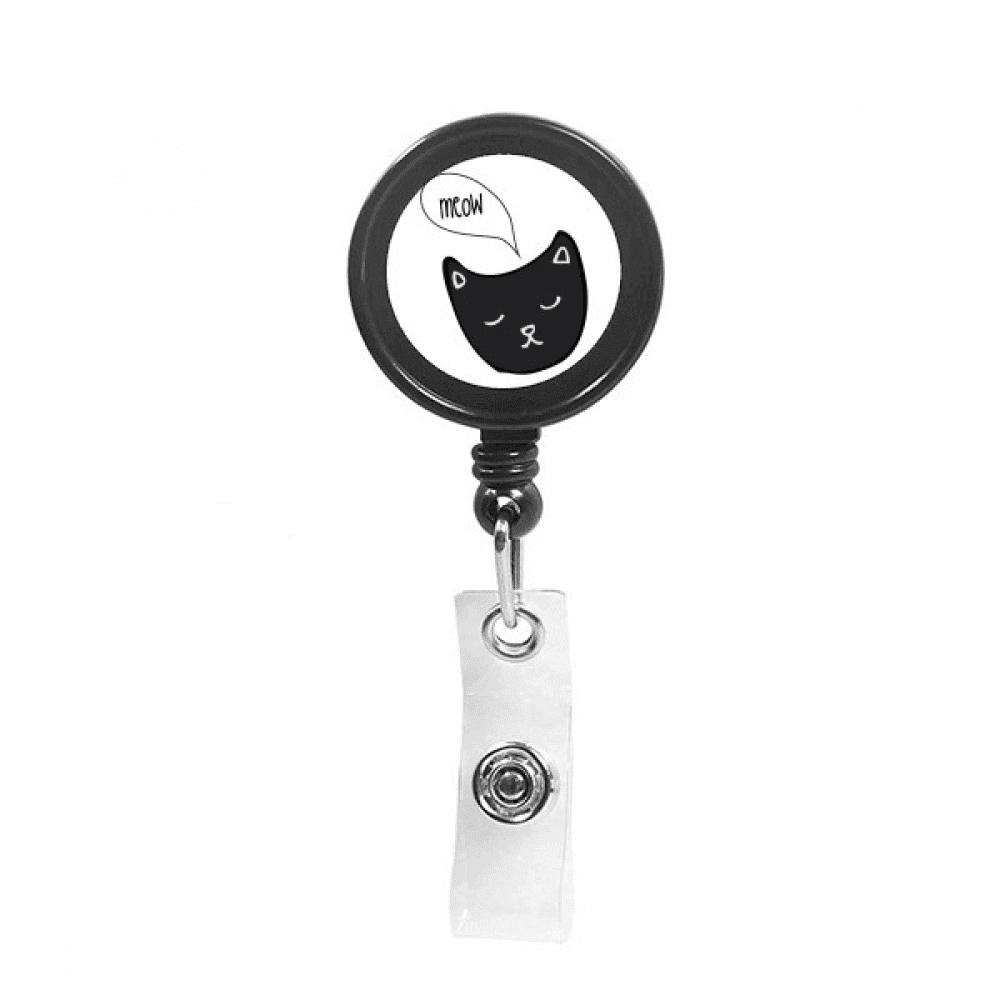 Black Cat Head Mewing Animal Retractable Keychain Badge Holder ID Badge