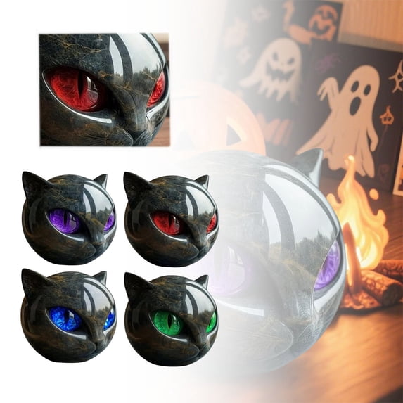 Black Cat Head Stone Sculpture, Elegant Desktop Ornament Resin Decorative Figurine with Handcrafted Purple Eyes and Smooth Polished Texture, Gifts for Cat Lovers Women Men