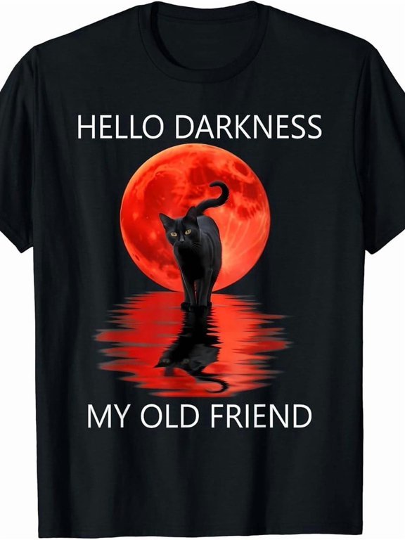 Black Cat Hello Darkness My Old Friend Crew Neck T-Shirt