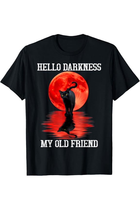 Black Cat Hello Darkness Quote Graphic T-Shirt