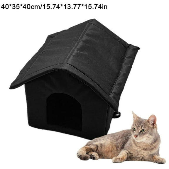 Black Cat Houses for Outdoor Stray Cats Shelter, Weatherproof Foldable Pet Cave for Feral Cat Dog Winter Wild Animal, Animal Shelter for Outdoor and Indoor Use