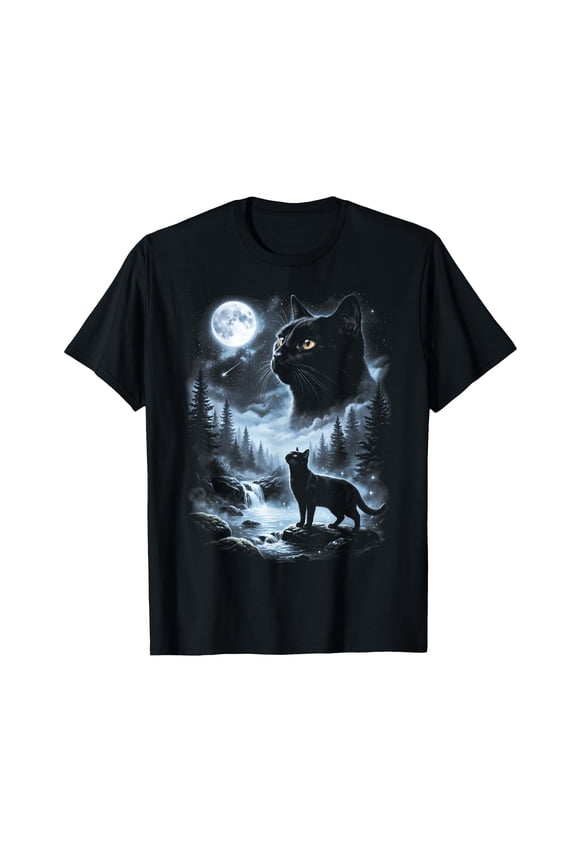 Black Cat Howling at Moon 90's Retro T-Shirt