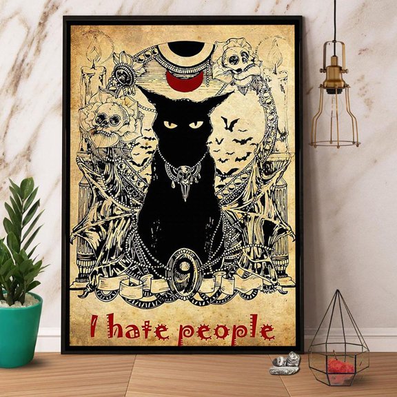Black Cat I Hate People Vintage Paper Poster No Frame Matte Wall Art Decor 11 x 17 Inch Poster