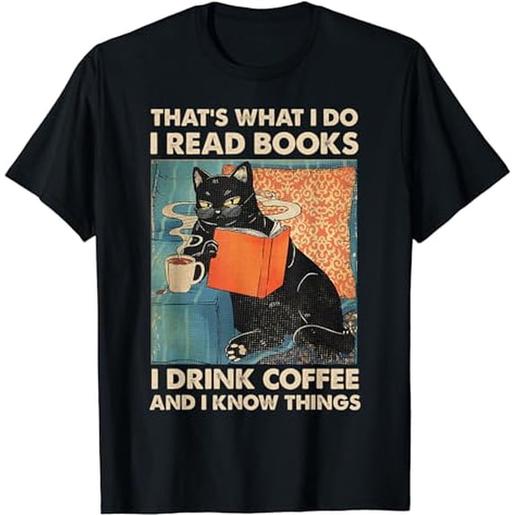 Black Cat I Read Books I Drink Coffee And I Know Things T-Shirt