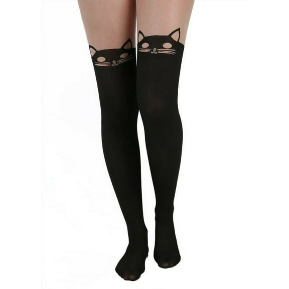 Black Cat Illusion Thigh High for Women