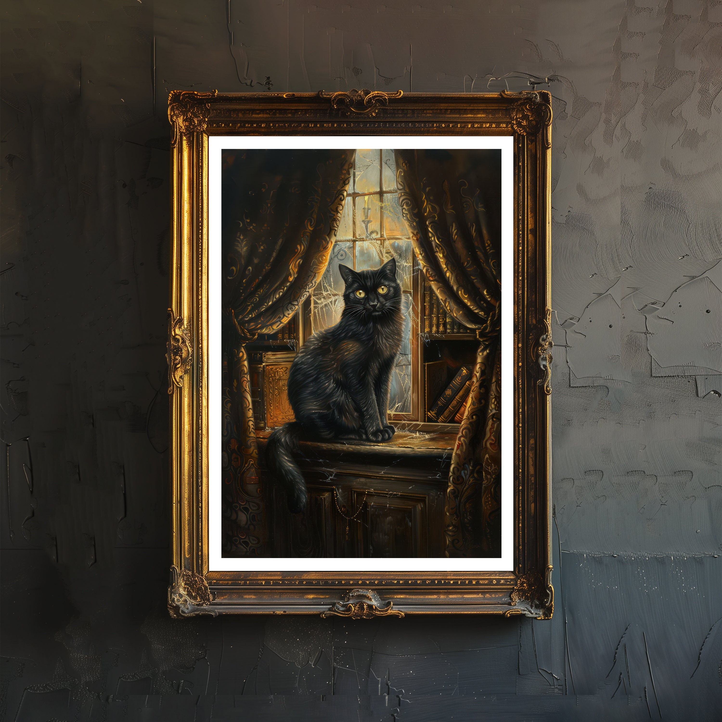 Black Cat Illustration Print Dark Academia Art Gothic Decor Antique Cat ...