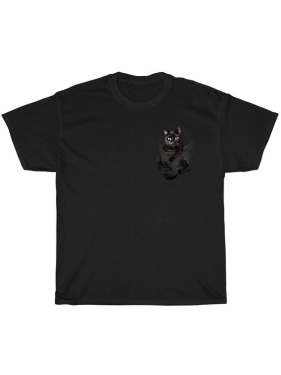 Black Cat In Pocket Kitten Face Cats Pet Kitten Animal Lover T-Shirt Unisex Gift
