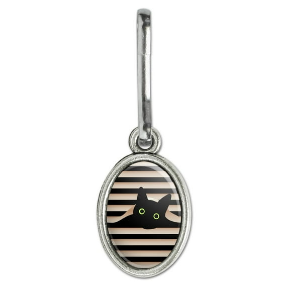 Black Cat In Window Antiqued Oval Charm Clothes Purse Suitcase Backpack Zipper Pull Aid